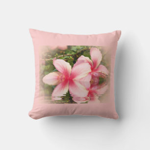 pink hibiscus flower in water throw pillow