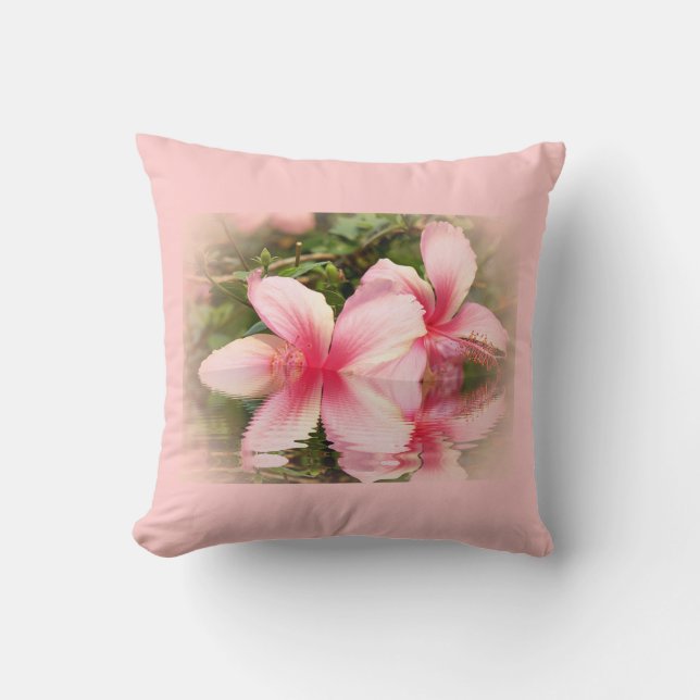 pink hibiscus flower in water throw pillow (Front)