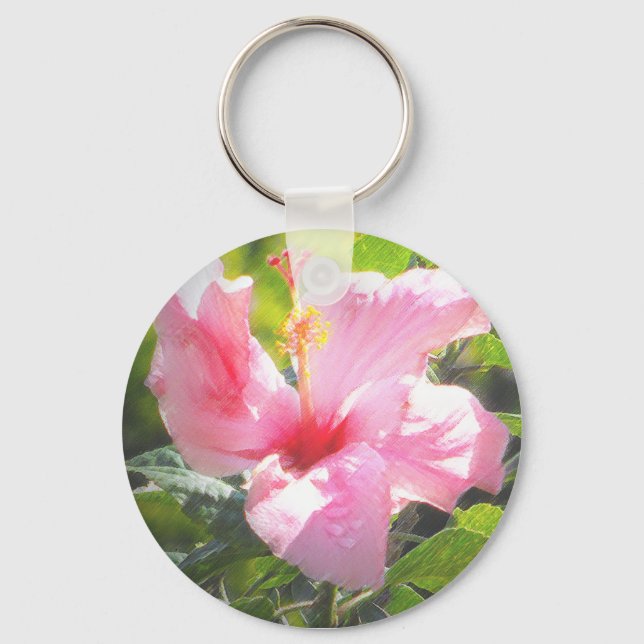 Pink Hibiscus Flower Keychain (Front)