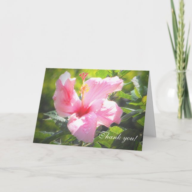 Pink Hibiscus Flower Letterpress Thank You Card (Front)