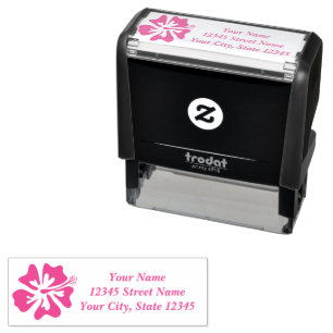 Pink Hibiscus flower logo custom return address Self-inking Stamp