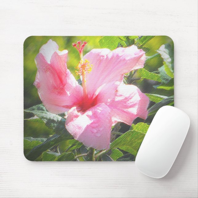 Pink Hibiscus Flower Mouse Pad (With Mouse)
