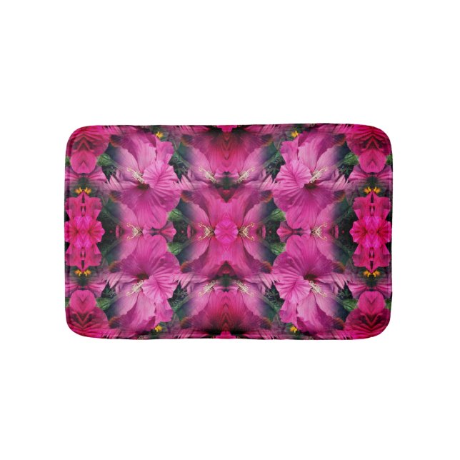Pink Hibiscus Flower Multiplied Abstract Bath Mat (Front)