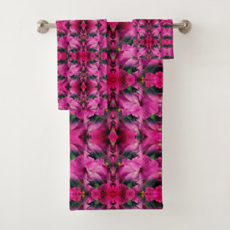 Pink Hibiscus Flower Multiplied Abstract Bath Towel Set