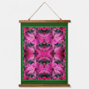 Pink Hibiscus Flower Multiplied Abstract Hanging Tapestry