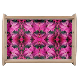 Pink Hibiscus Flower Multiplied Abstract Serving Tray