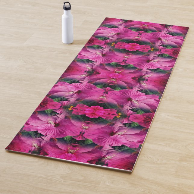 Pink Hibiscus Flower Multiplied Abstract Yoga Mat (In Situ)