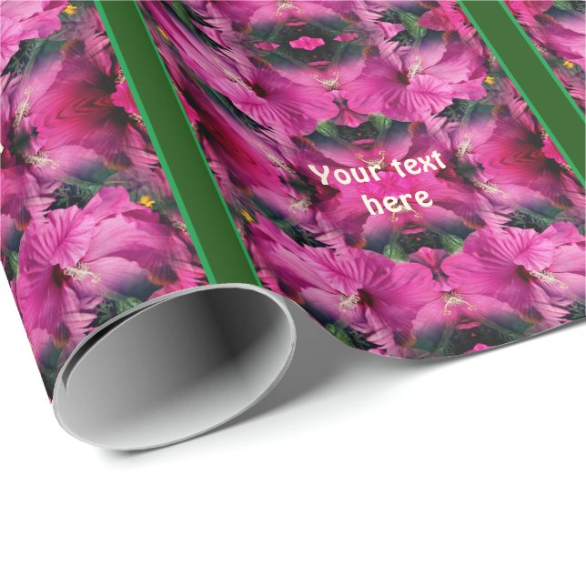 Pink Hibiscus Flower Multiplied Personalized Wrapping Paper (Roll Corner)