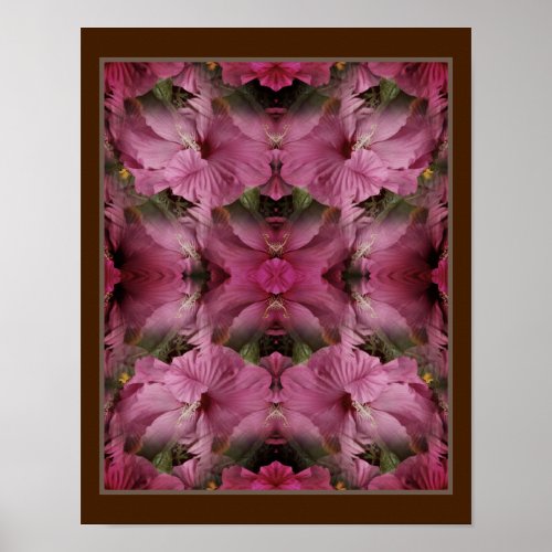 Pink Hibiscus Flower Multiplied Vintage Abstract Poster