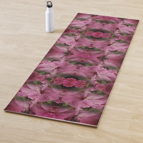 Pink Hibiscus Flower Multiplied Vintage Abstract Yoga Mat
