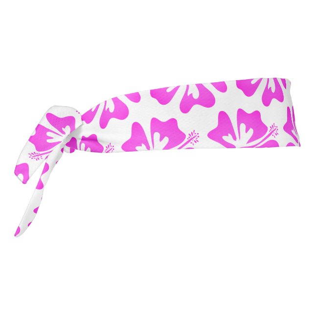 Pink Hibiscus flower pattern Hawaiian floral print Tie Headband (Rotate 270)