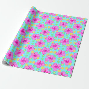 Pink Hibiscus Flower Pattern Wrapping Paper