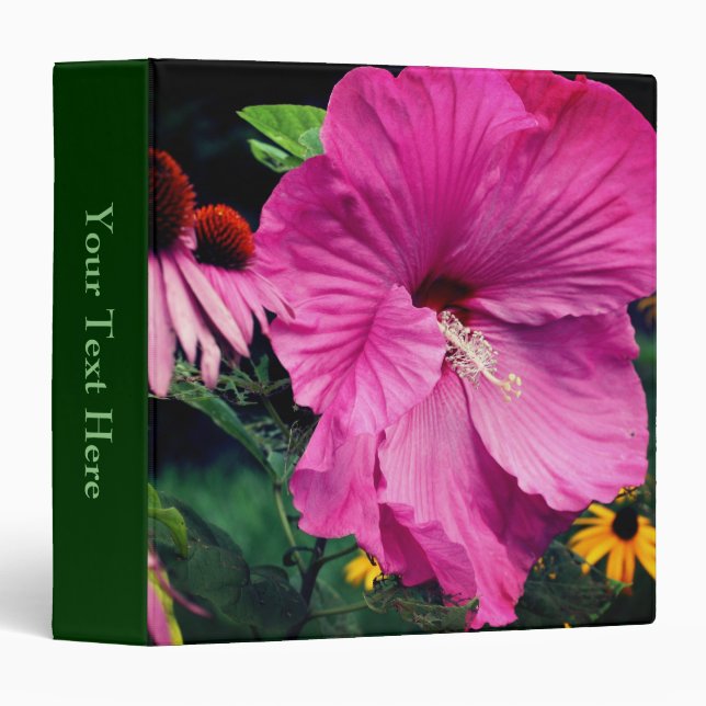 Pink Hibiscus Flower Personalized  3 Ring Binder (Front/Spine)