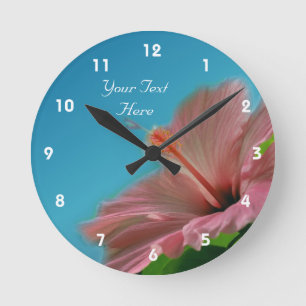 Pink Hibiscus Flower Personalized Round Clock