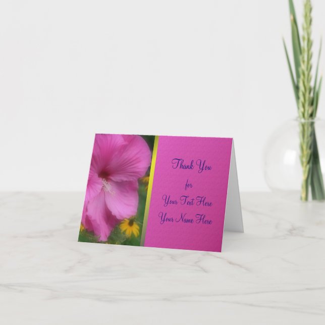Pink Hibiscus Flower Personalized Thank You Card (Front)