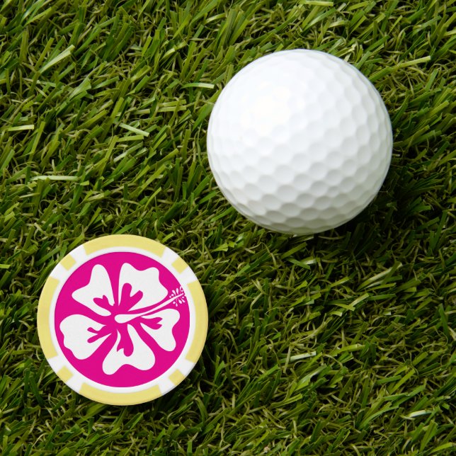 Pink Hibiscus flower poker chip golf ball markers (Golf Ball Marker)