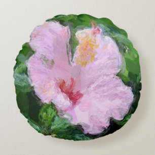 Pink Hibiscus Flower Round Pillow