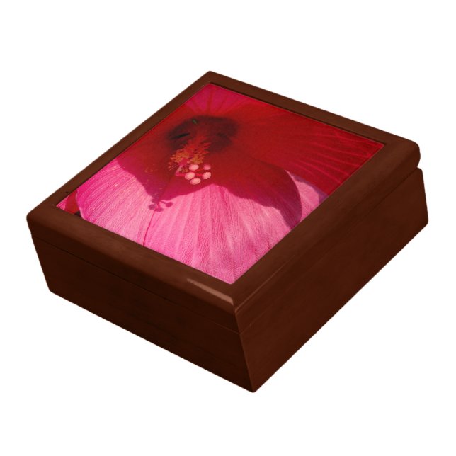 Pink Hibiscus Flower  Tile Gift Box, Golden Oak Keepsake Box (Side)