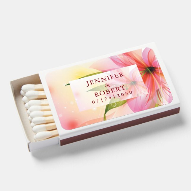 Pink Hibiscus Flower Wedding Reception Party Favor Matchboxes (Front Open)