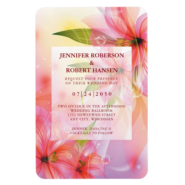 Pink Hibiscus Flower Wedding Rectangle Magnet (Vertical)
