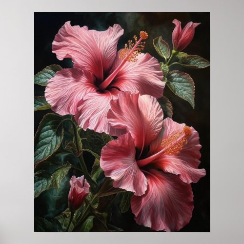 Pink Hibiscus Flowers Art Print Poster