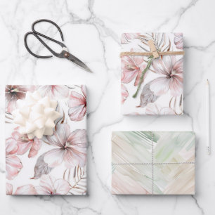 Pink Hibiscus Flowers Birthday Wrapping Paper Sheets