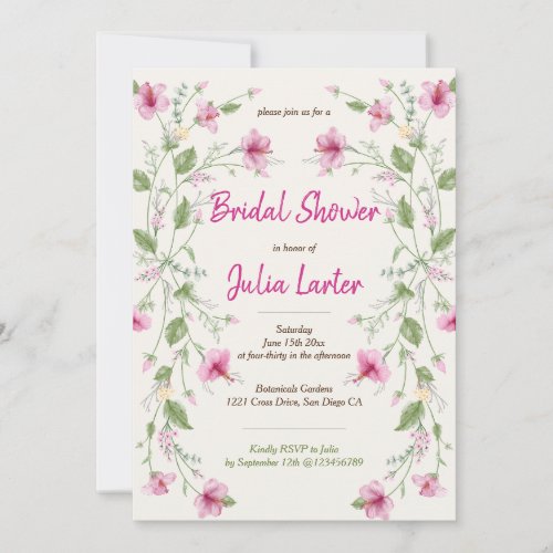 Pink Hibiscus Flowers Blooming Bridal Shower Invitation