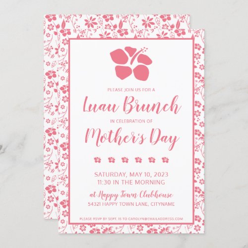 Pink Hibiscus Flowers Brunch Luau Mothers Day Invitation