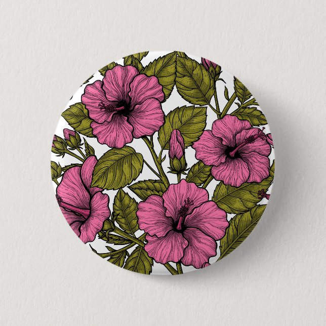 Pink hibiscus flowers button (Front)