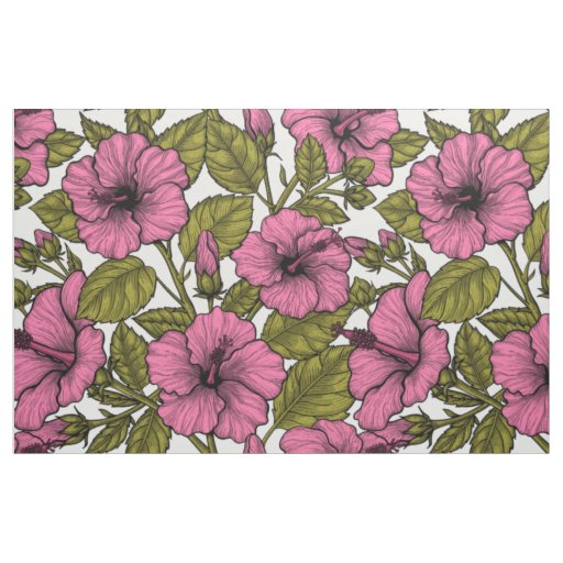 Pink hibiscus flowers fabric