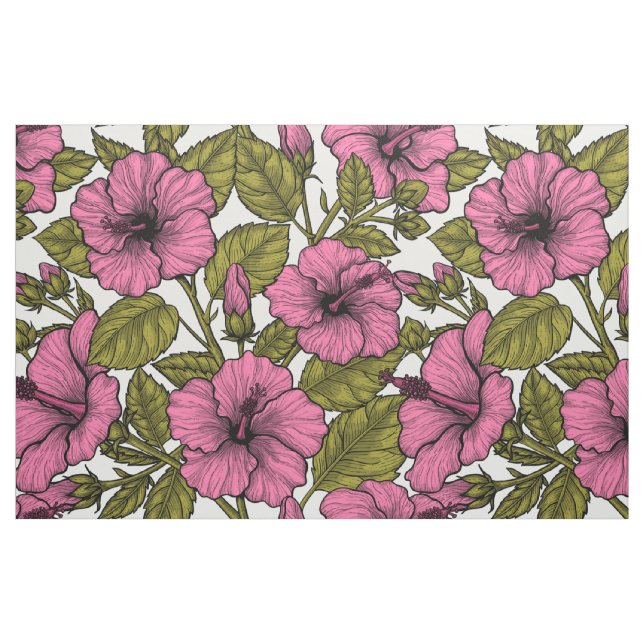 Pink hibiscus flowers fabric (Fat Quarter)