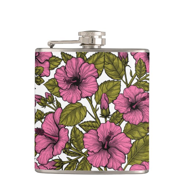 Pink hibiscus flowers flask (Front)