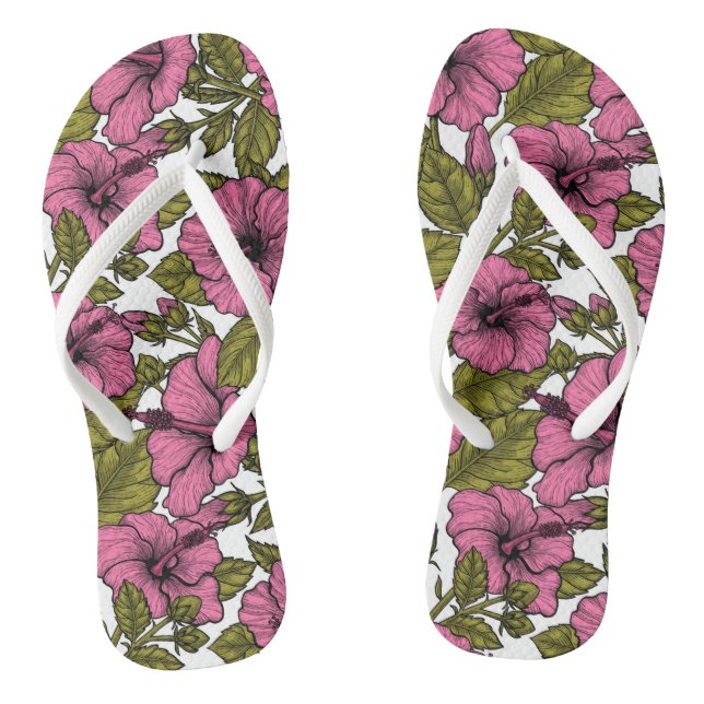 Pink hibiscus flowers flip flops (Footbed)