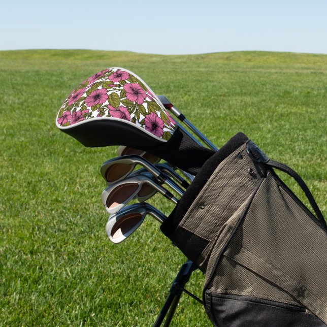 Pink hibiscus flowers golf head cover (In Situ)