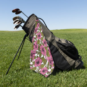 Pink hibiscus flowers golf towel