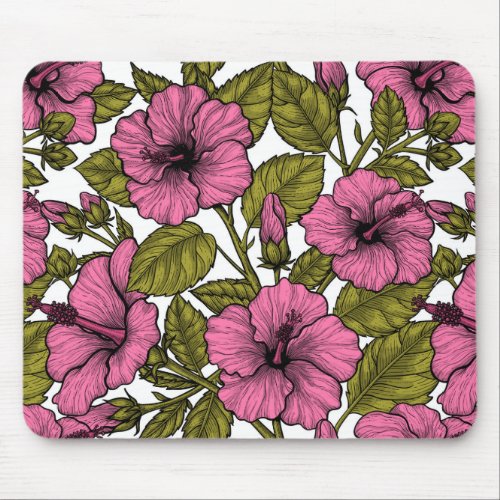 Pink hibiscus flowers mouse pad