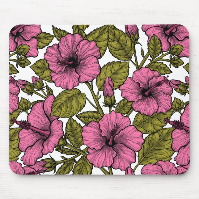Pink hibiscus flowers mouse pad (Front)