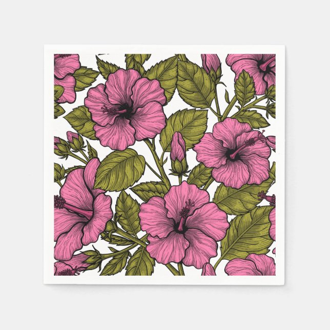 Pink hibiscus flowers napkins (Front)