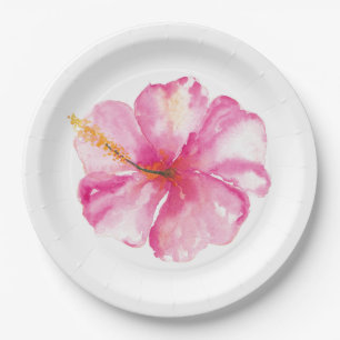 Pink Hibiscus Flowers Paper Plates