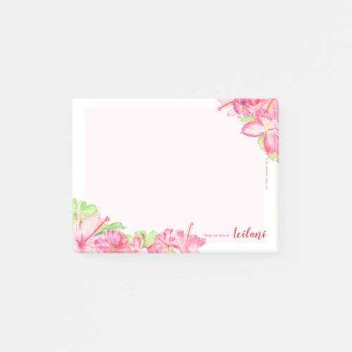 Pink Hibiscus Flowers Personalized 4 x 3  Post_it Notes