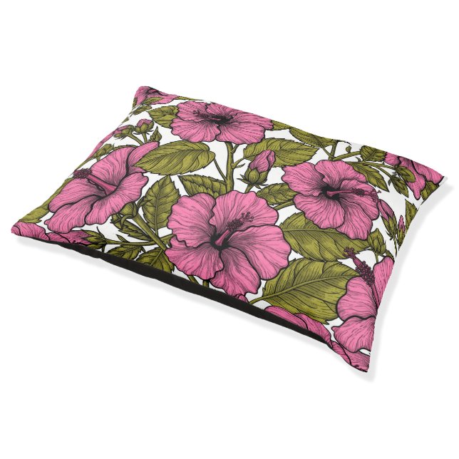 Pink hibiscus flowers pet bed (Angled)