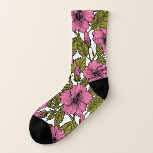 Pink hibiscus flowers socks