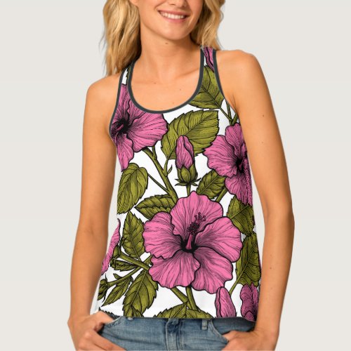 Pink hibiscus flowers tank top