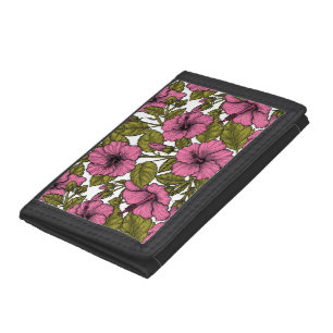 Pink hibiscus flowers trifold wallet