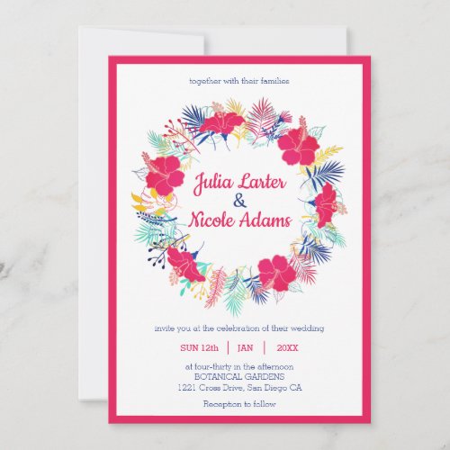 Pink Hibiscus Flowers Tropical Forest Wedding Invitation