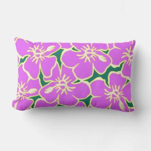 Pink Hibiscus Flowers Tropical Hawaiian Luau Lumbar Pillow