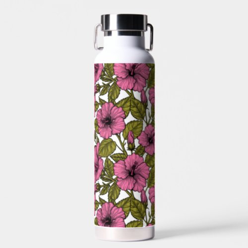 Pink hibiscus flowers water bottle