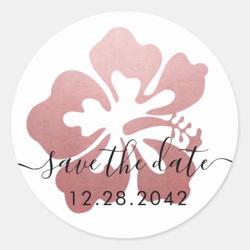 Pink Hibiscus Hawaii Wedding Save the Date Classic Round Sticker