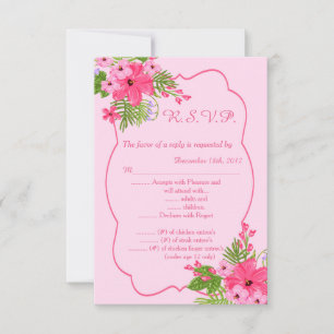 Pink Hibiscus Hawaiian 3.5x5 R.S.V.P. Reply Card