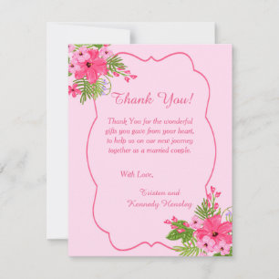 Pink Hibiscus Hawaiian 4x5 Flat Thank You Card